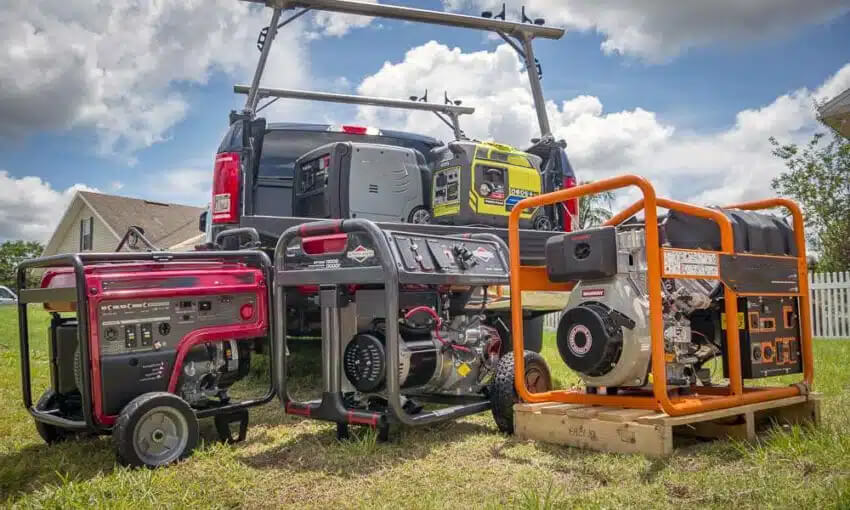 Portable generators stacked in the wild
